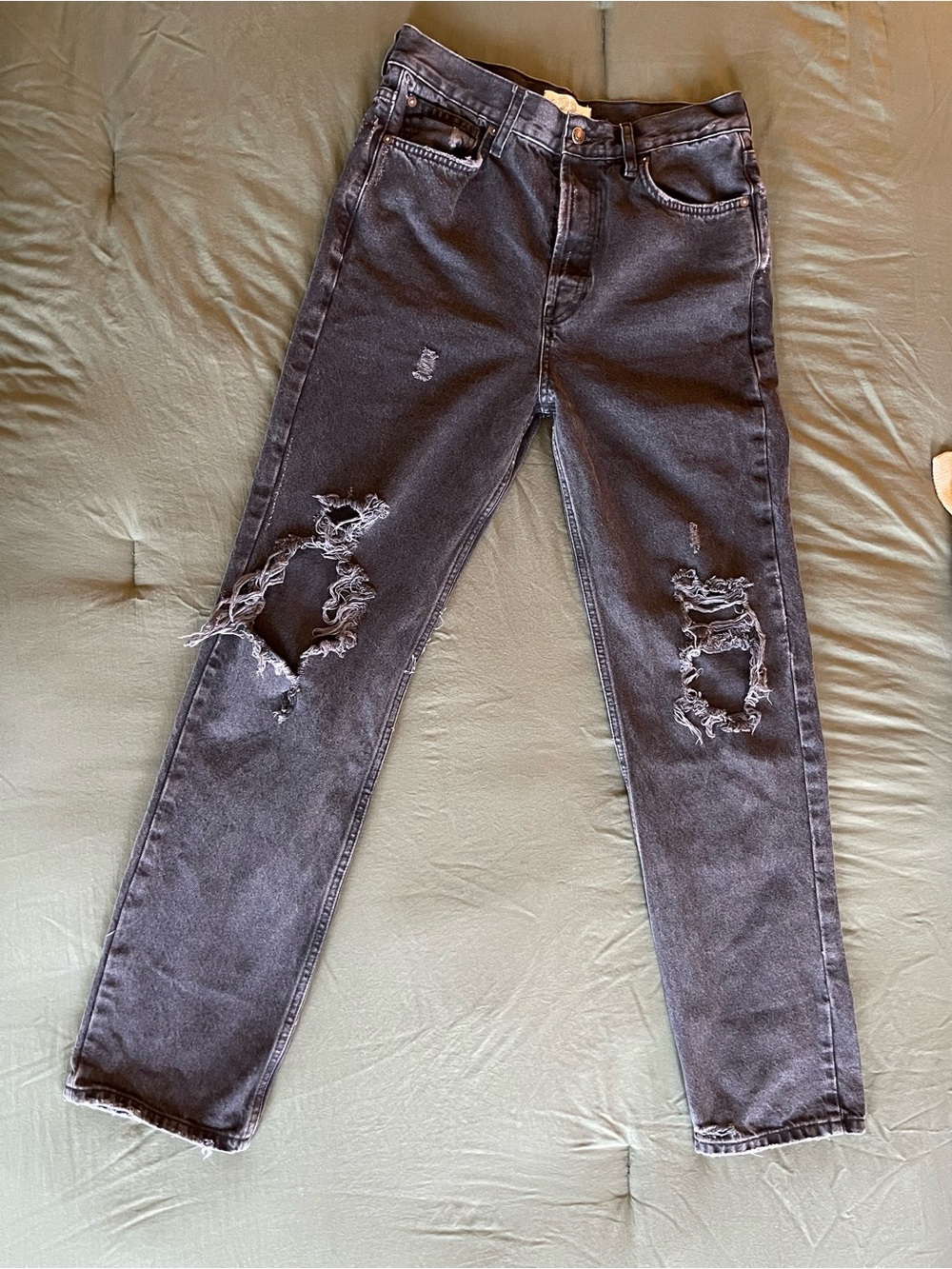 We The Free Black Distressed Straight-Leg Jeans